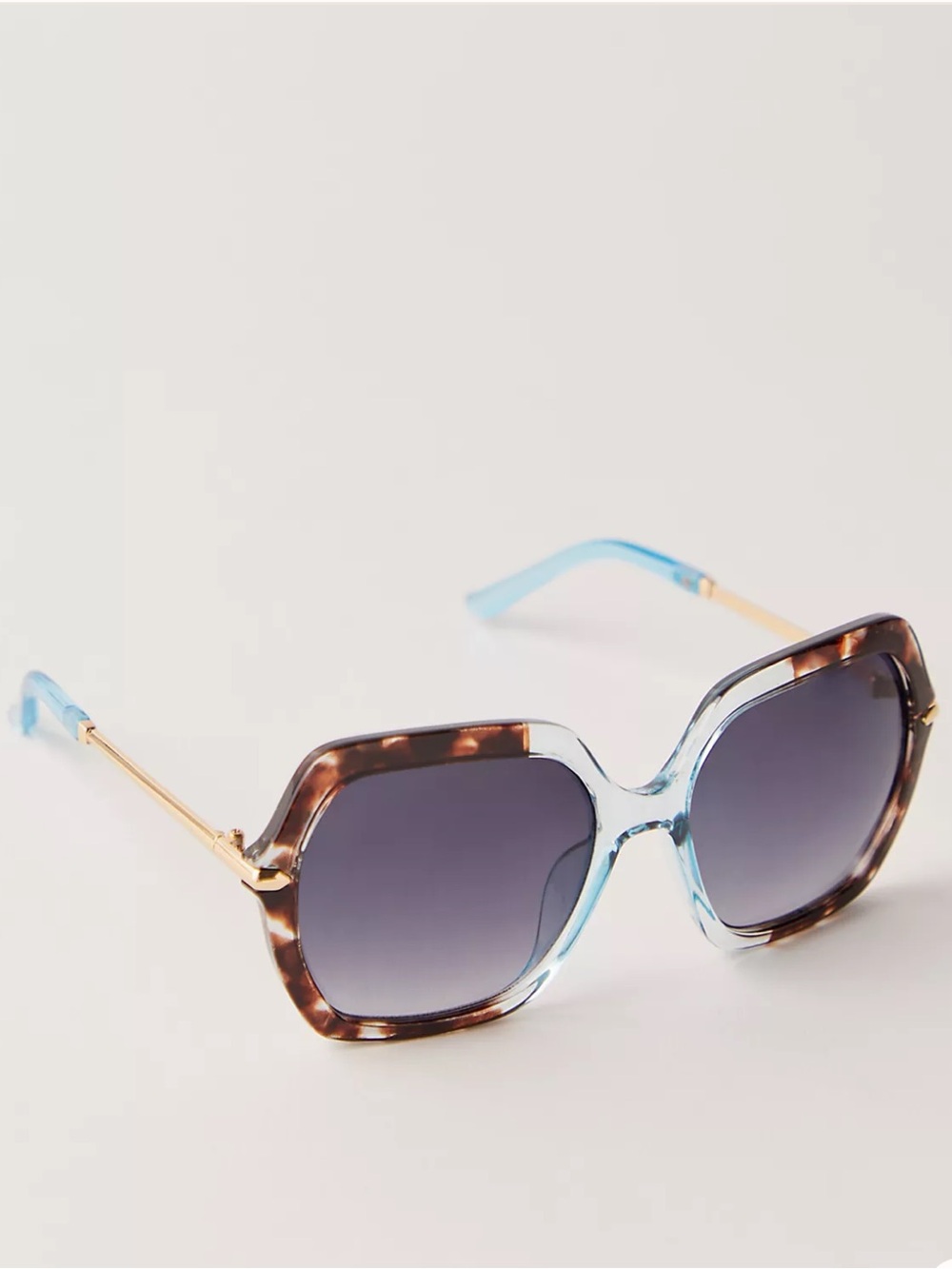 Free People Polly Oversized Square Sunglasses in Tort and Blue | NWT